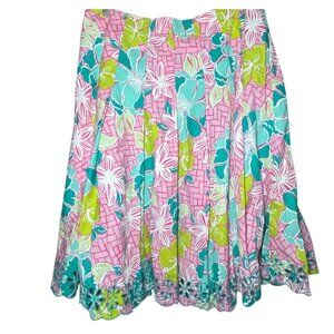 Lilly Pulitzer Womens Floral Hibiscus‎ Eyelet Hem Pleated Skirt Beach Vacation